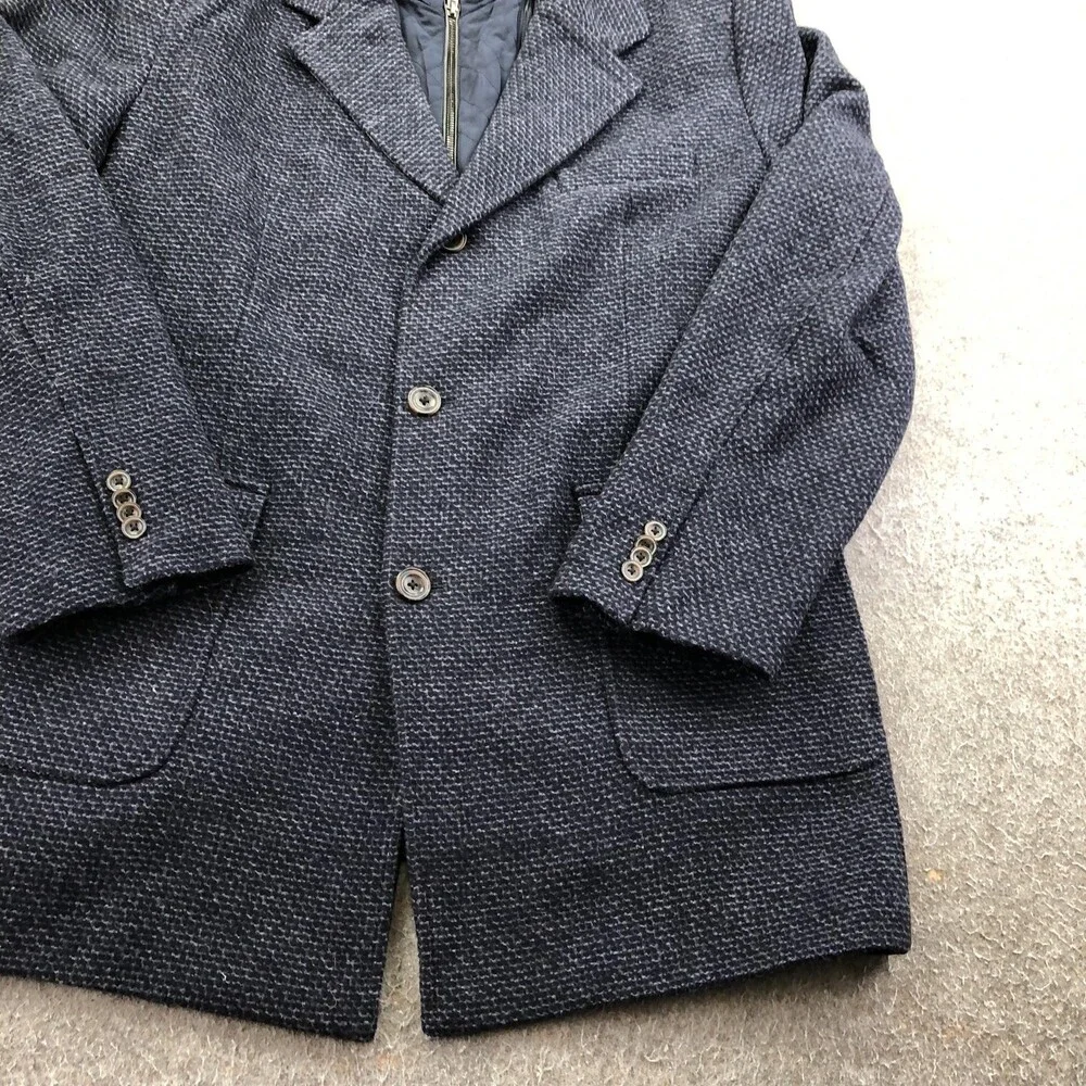 Johnston & Murphy Coat Mens Large Blue Wool Check Tweed Quilted Lined Overcoat